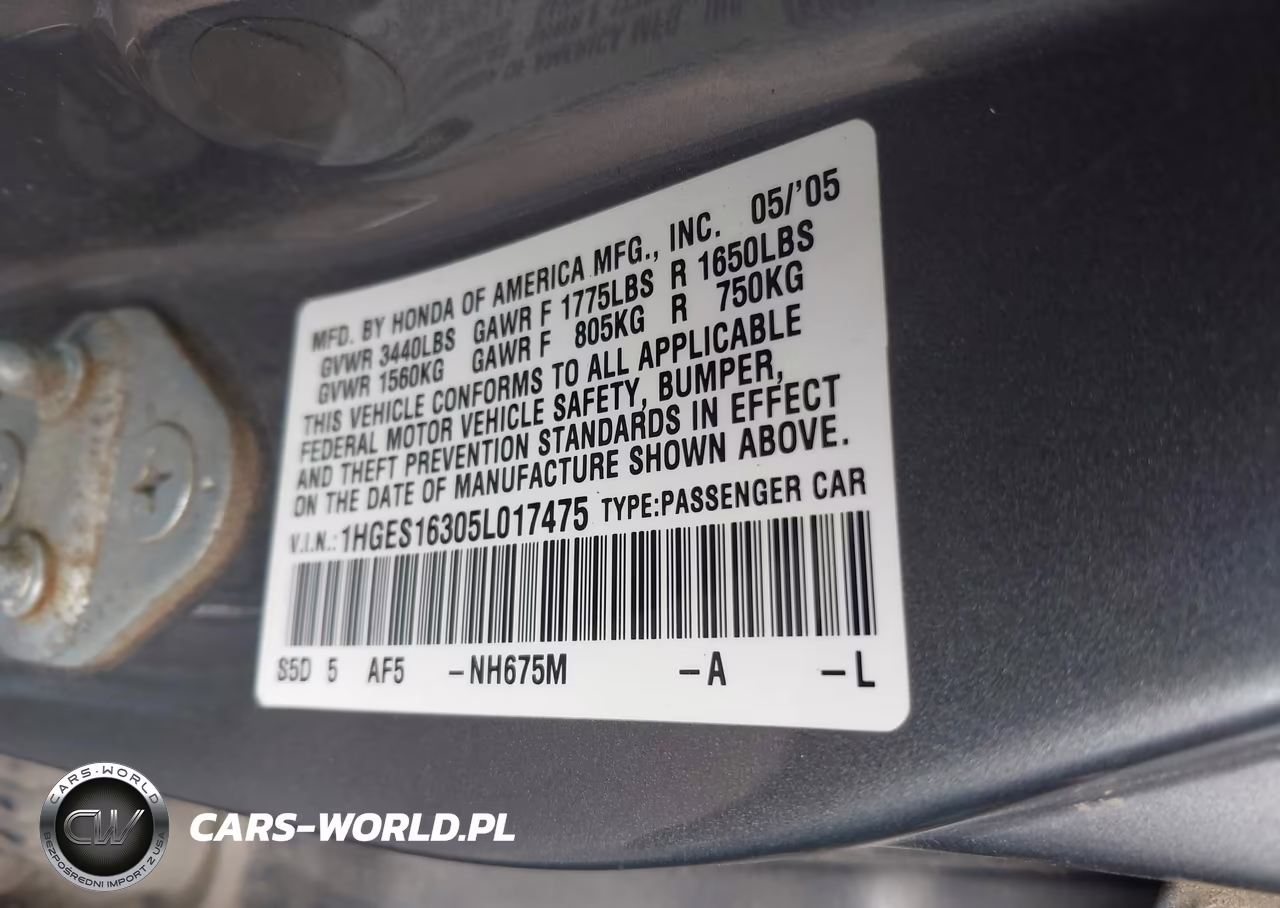 2005 Honda Civic Vp VIN:1HGES16305L017475 - 9