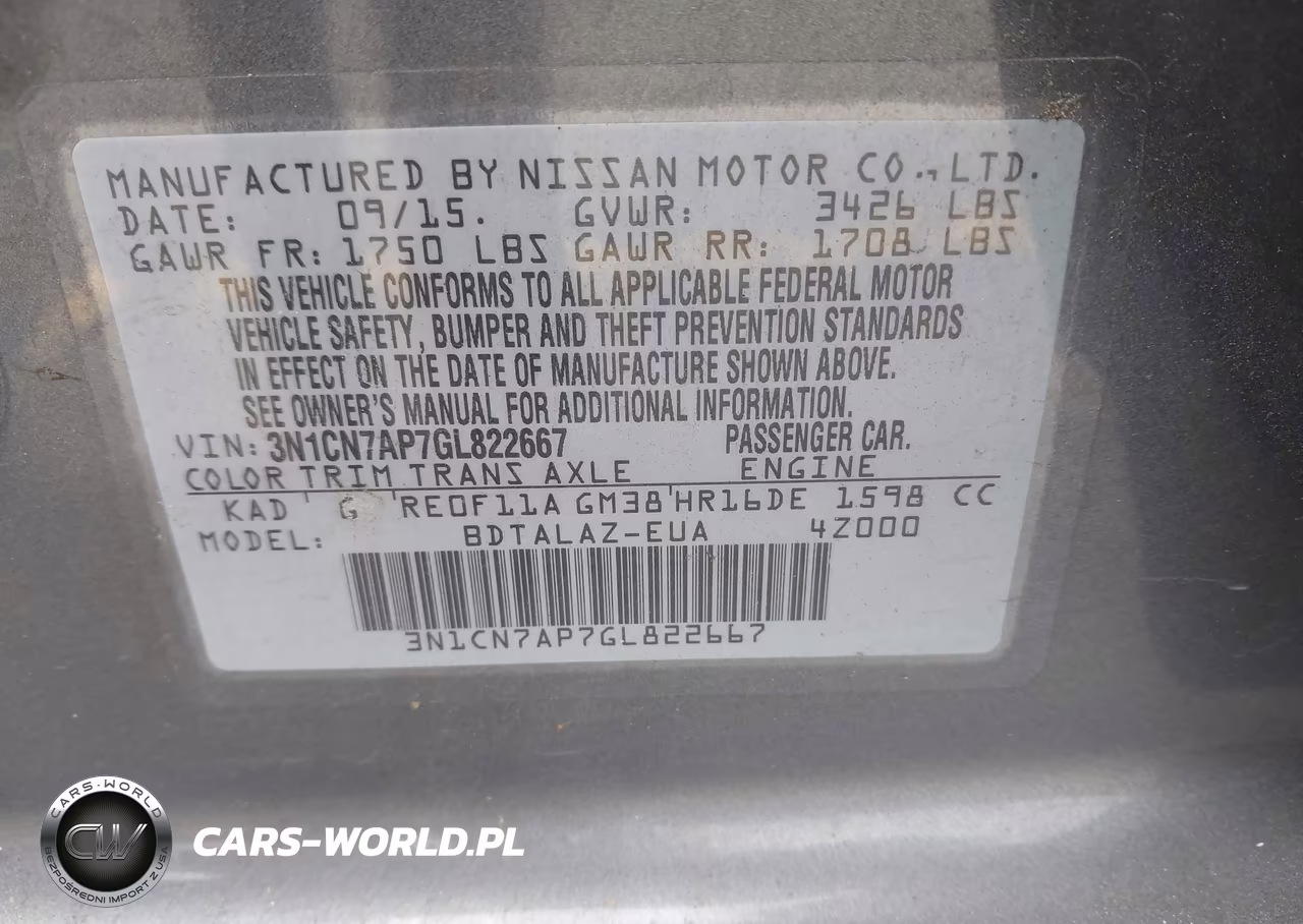 2016 Nissan Versa 1.6 S+ VIN:3N1CN7AP7GL822667 - 9