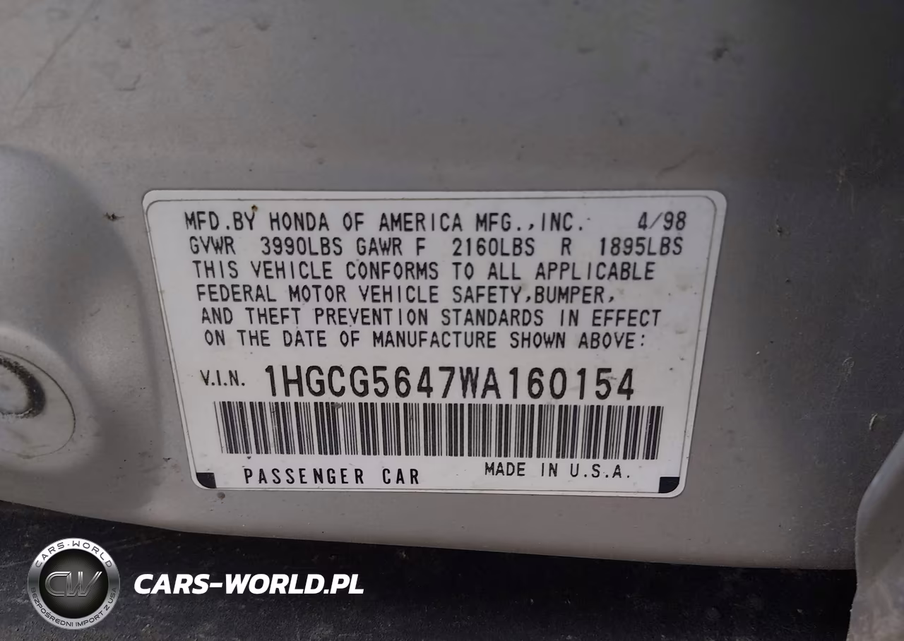 1998 Honda Accord Lx VIN:1HGCG5647WA160154 - 9