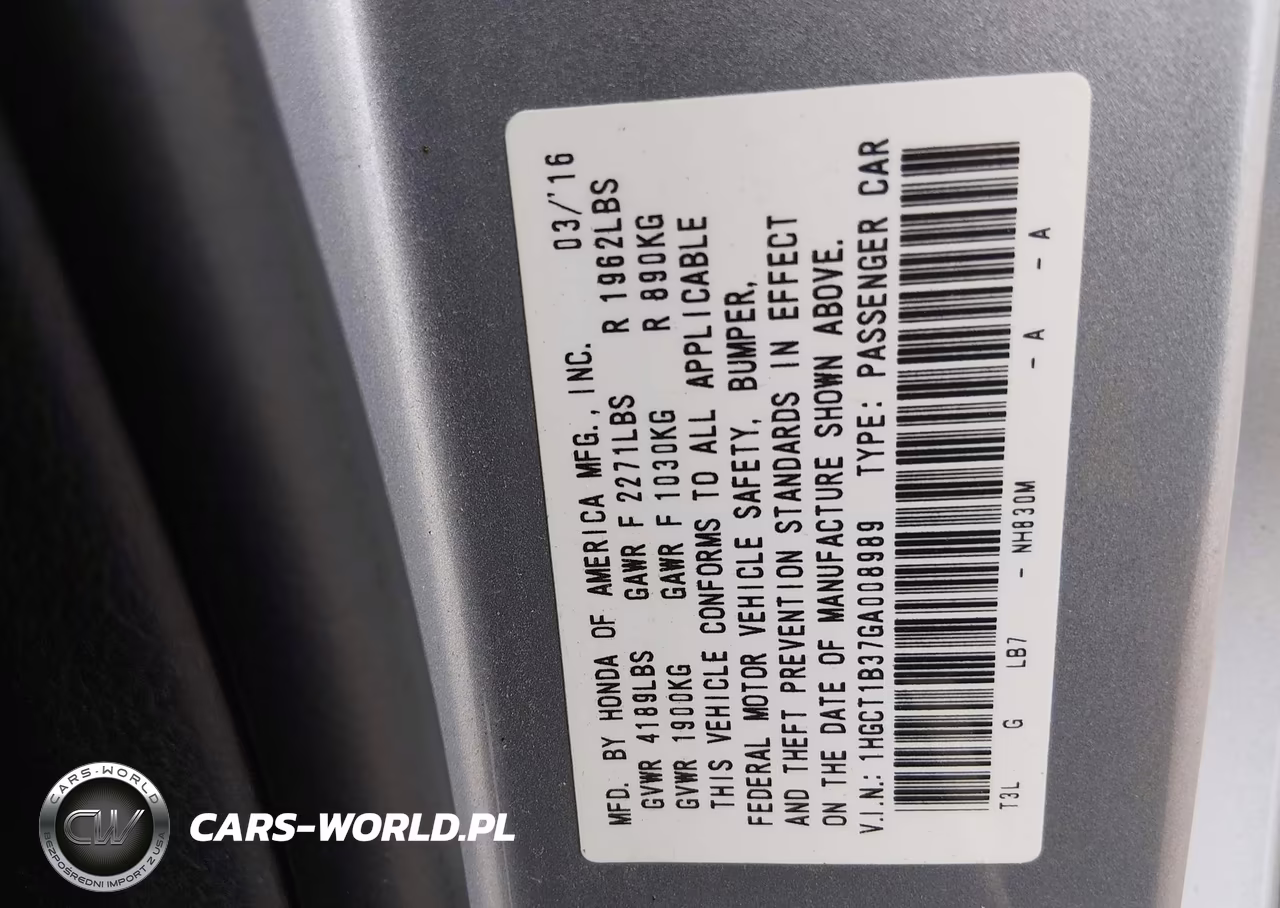 2016 Honda Accord Lx-S VIN:1HGCT1B37GA008989 - 9