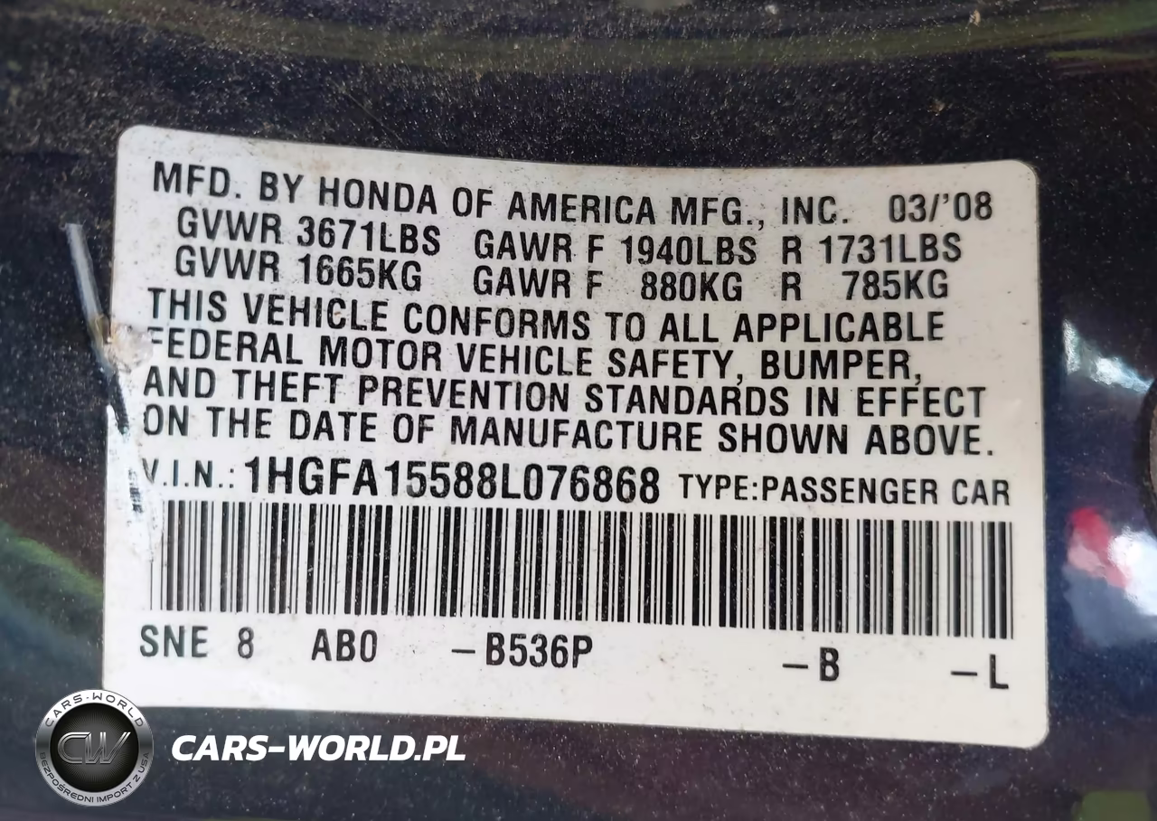 2008 Honda Civic Lx VIN:1HGFA15588L076868 - 9