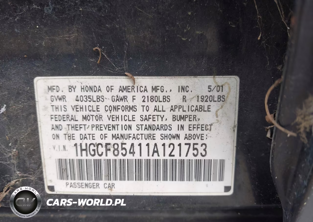 2001 Honda Accord 2.3 Dx VIN:1HGCF85411A121753 - 9