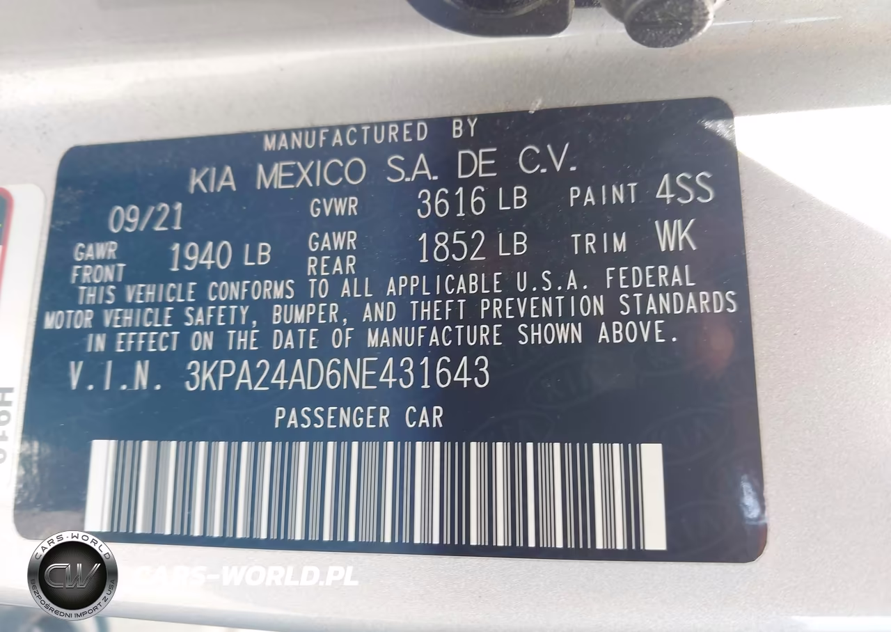 2022 Kia Rio S VIN:3KPA24AD6NE431643 - 9