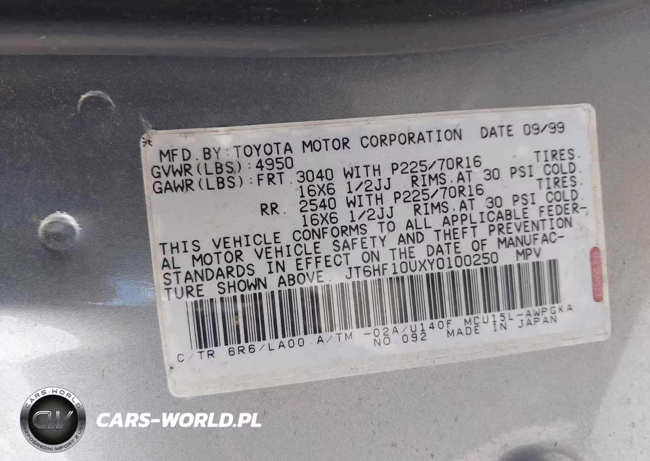 2000 Lexus Rx 300 VIN:JT6HF10UXY0100250 - 9