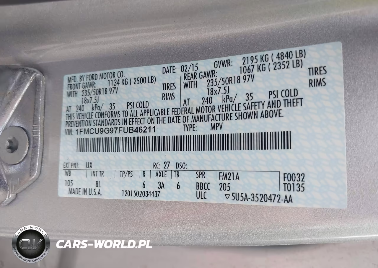 2015 Ford Escape Se VIN:1FMCU9G97FUB46211 - 9