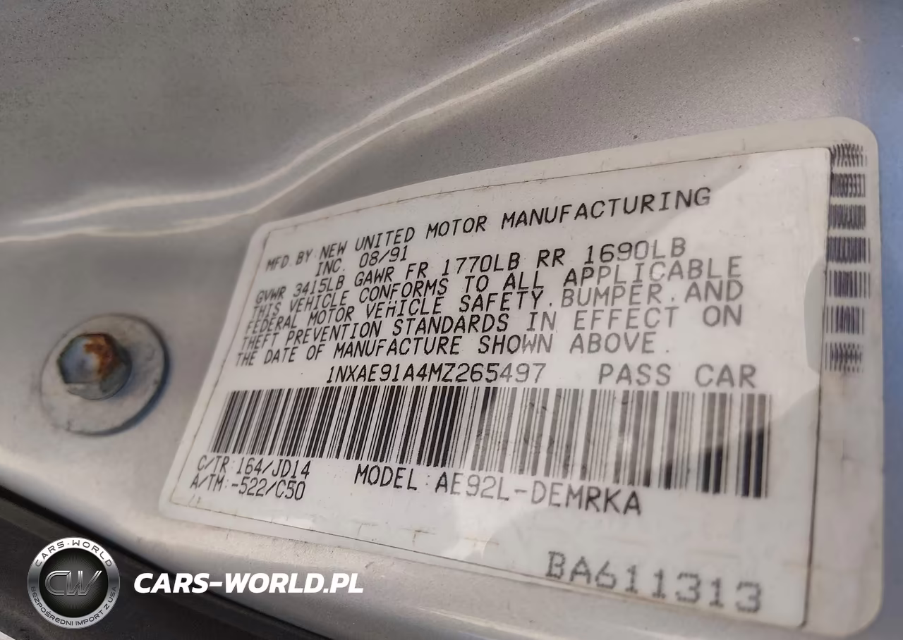 1991 Toyota Corolla VIN:1NXAE91A4MZ265497 - 9