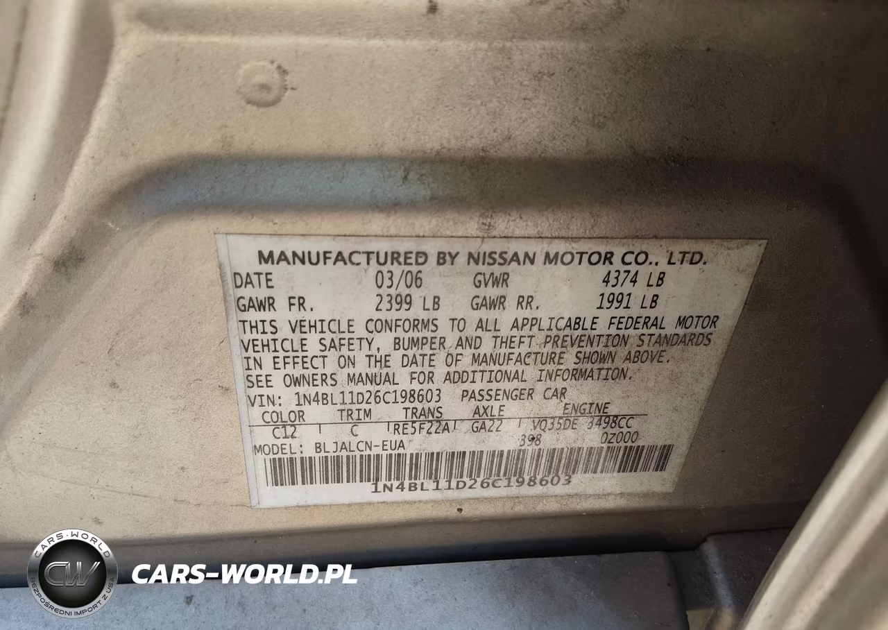2006 Nissan Altima 3.5 Se VIN:1N4BL11D26C198603 - 9