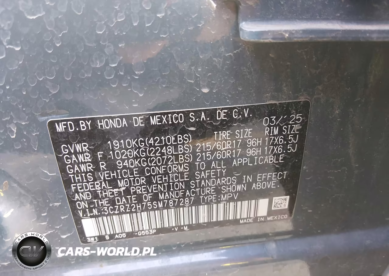 2025 Honda Hr-V Awd Ex-L VIN:3CZRZ2H75SM787287 - 9