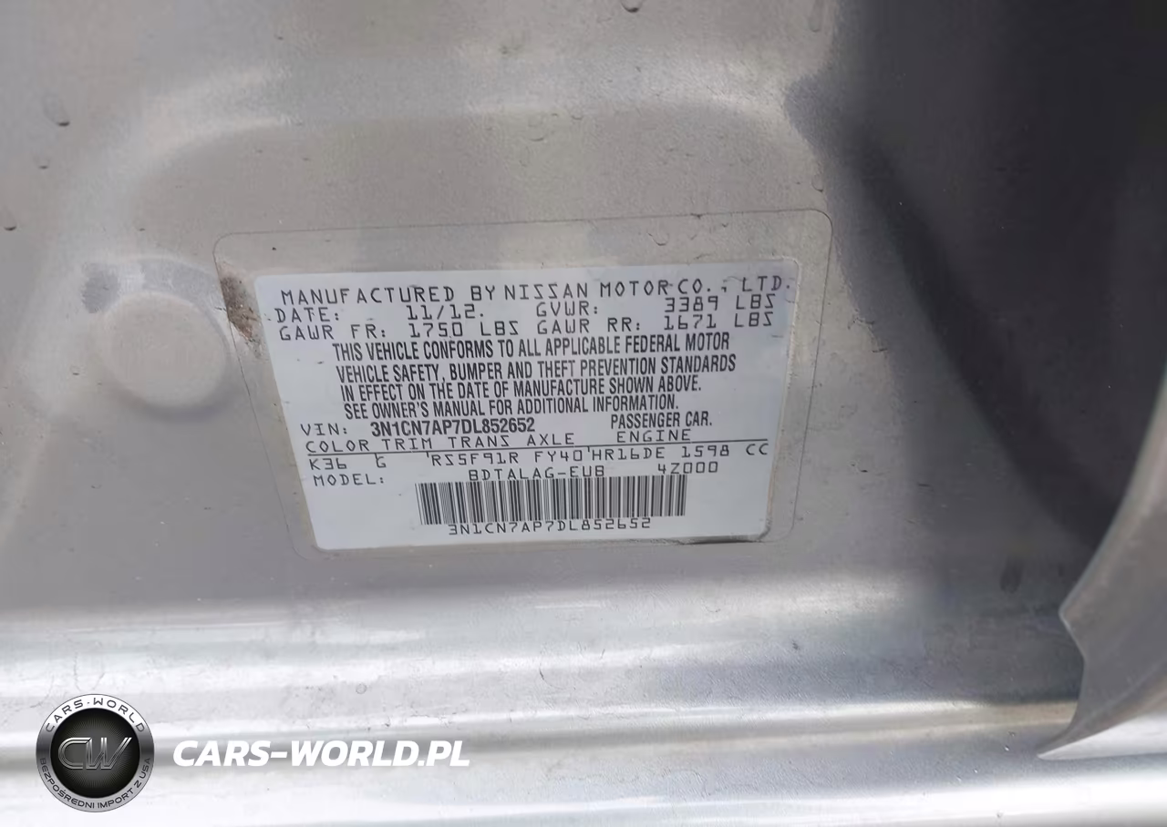 2013 Nissan Versa 1.6 S VIN:3N1CN7AP7DL852652 - 9