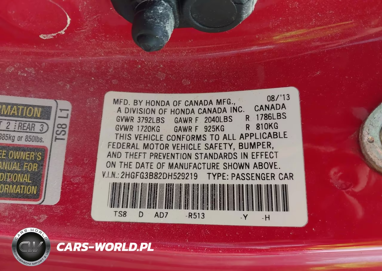 2013 Honda Civic Ex VIN:2HGFG3B82DH529219 - 9