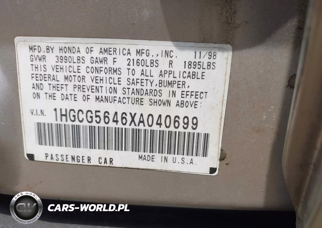1999 Honda Accord Lx VIN:1HGCG5646XA040699 - 9
