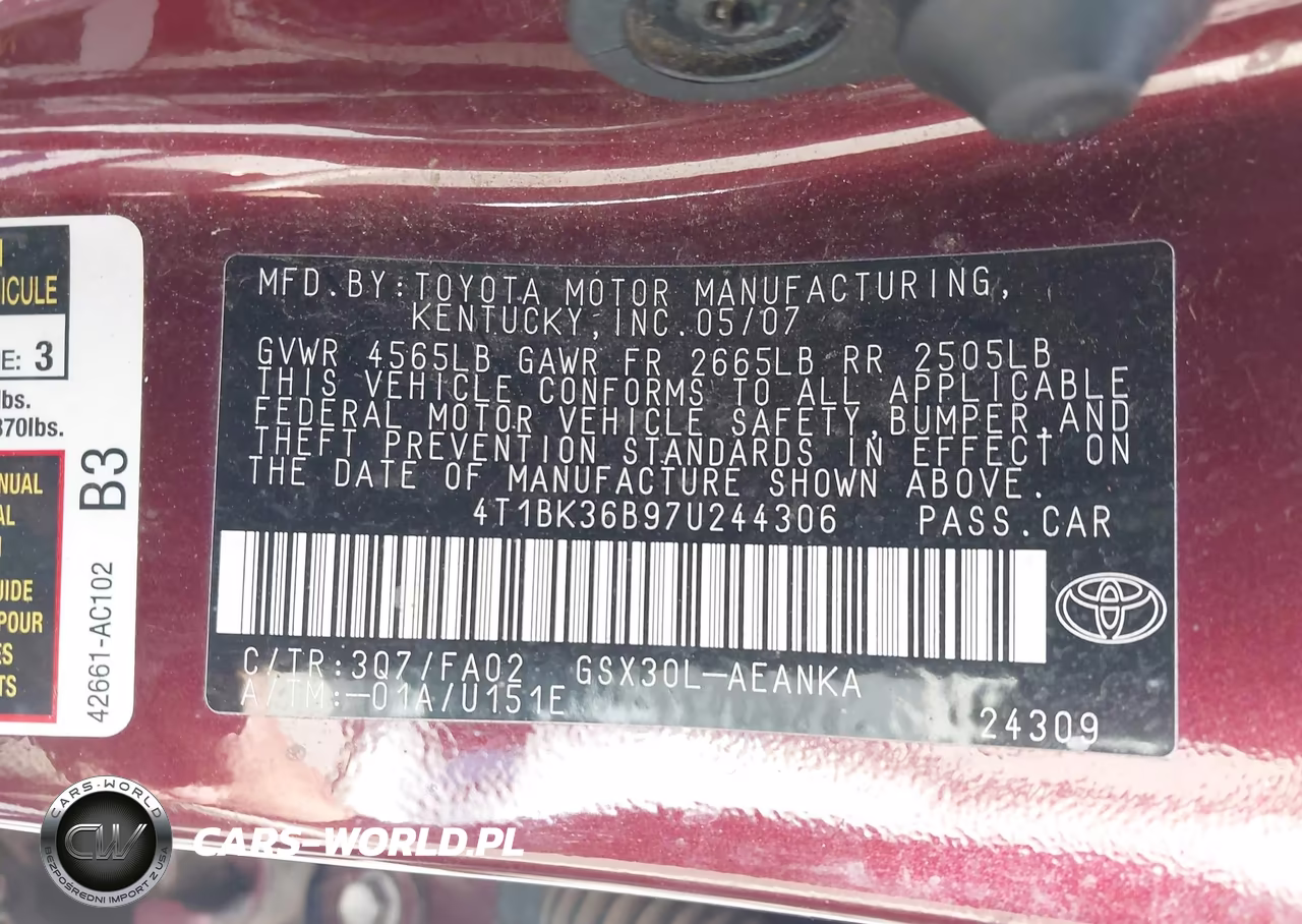 2007 Toyota Avalon Xl VIN:4T1BK36B97U244306 - 9