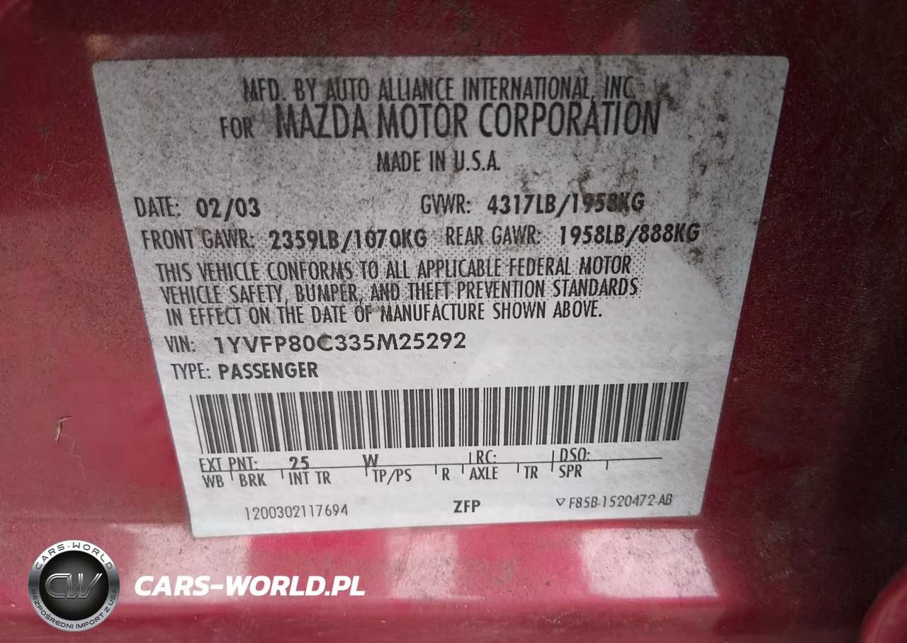 2003 Mazda Mazda6 I VIN:1YVFP80C335M25292 - 9