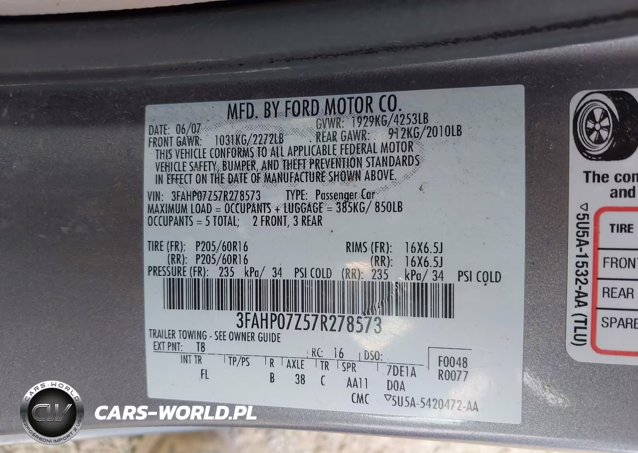 2007 Ford Fusion Se VIN:3FAHP07Z57R278573 - 9