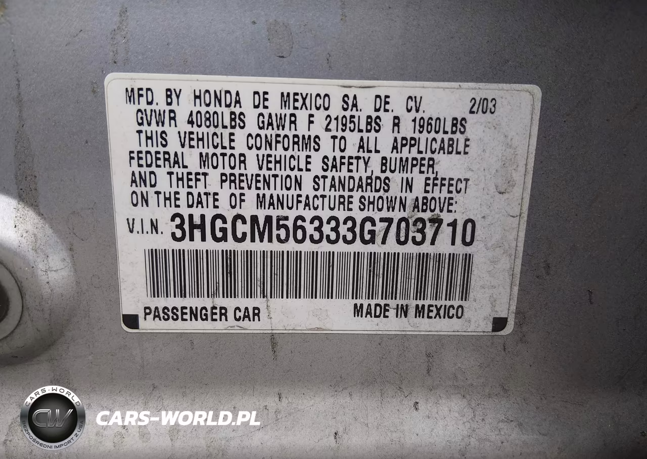2003 Honda Accord Sdn Lx VIN:3HGCM56333G703710 - 9