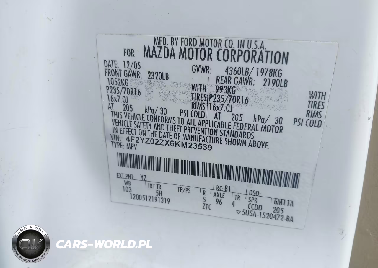 2006 Mazda Tribute I VIN:4F2YZ02ZX6KM23539 - 9
