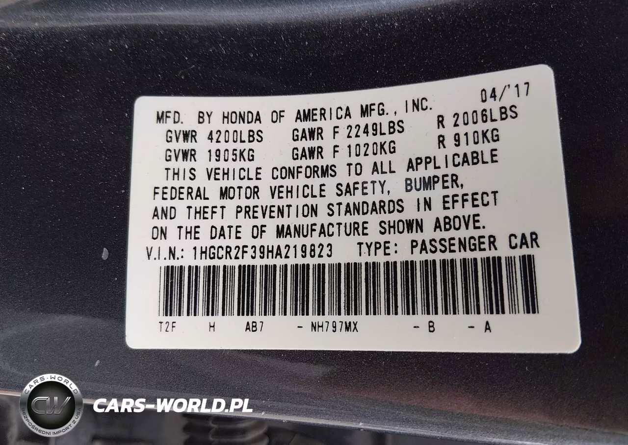 2017 Honda Accord Lx VIN:1HGCR2F39HA219823 - 9
