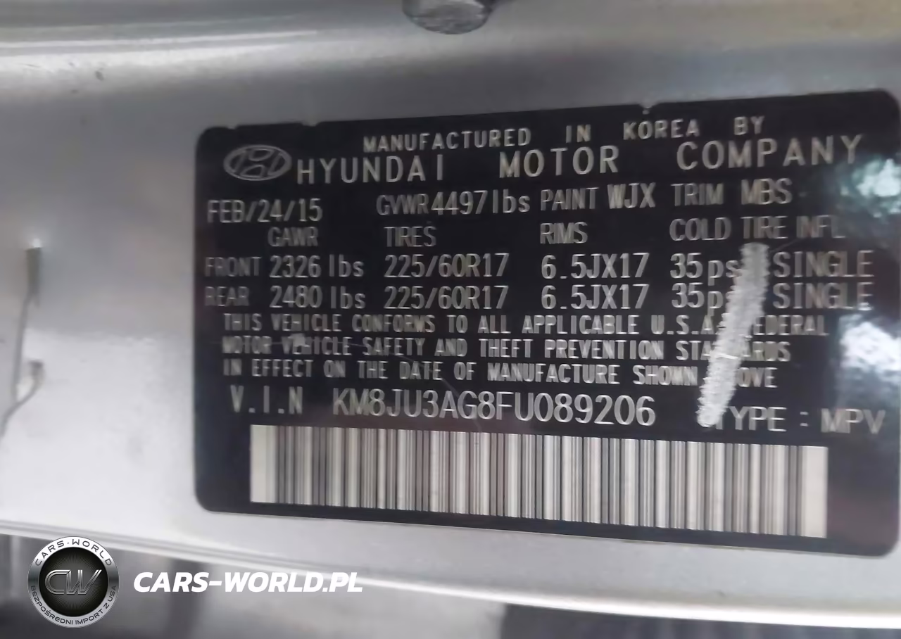 2015 Hyundai Tucson Se VIN:KM8JU3AG8FU089206 - 9