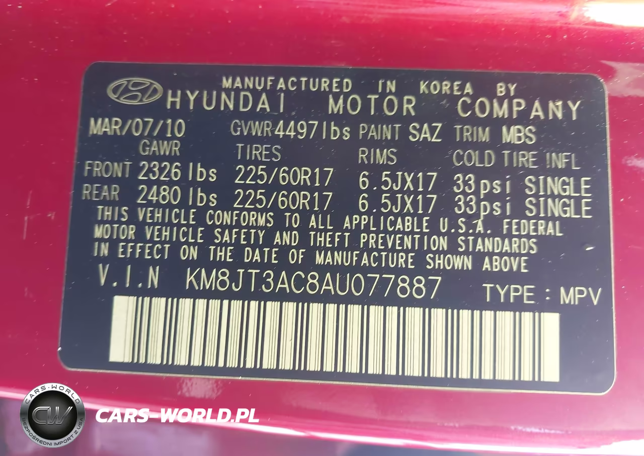 2010 Hyundai Tucson Gls VIN:KM8JT3AC8AU077887 - 9