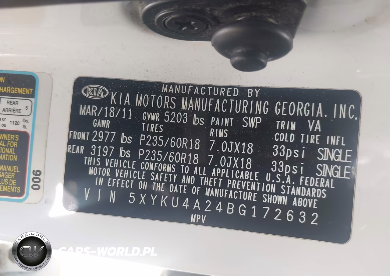 2011 Kia Sorento Ex V6 VIN:5XYKU4A24BG172632 - 9