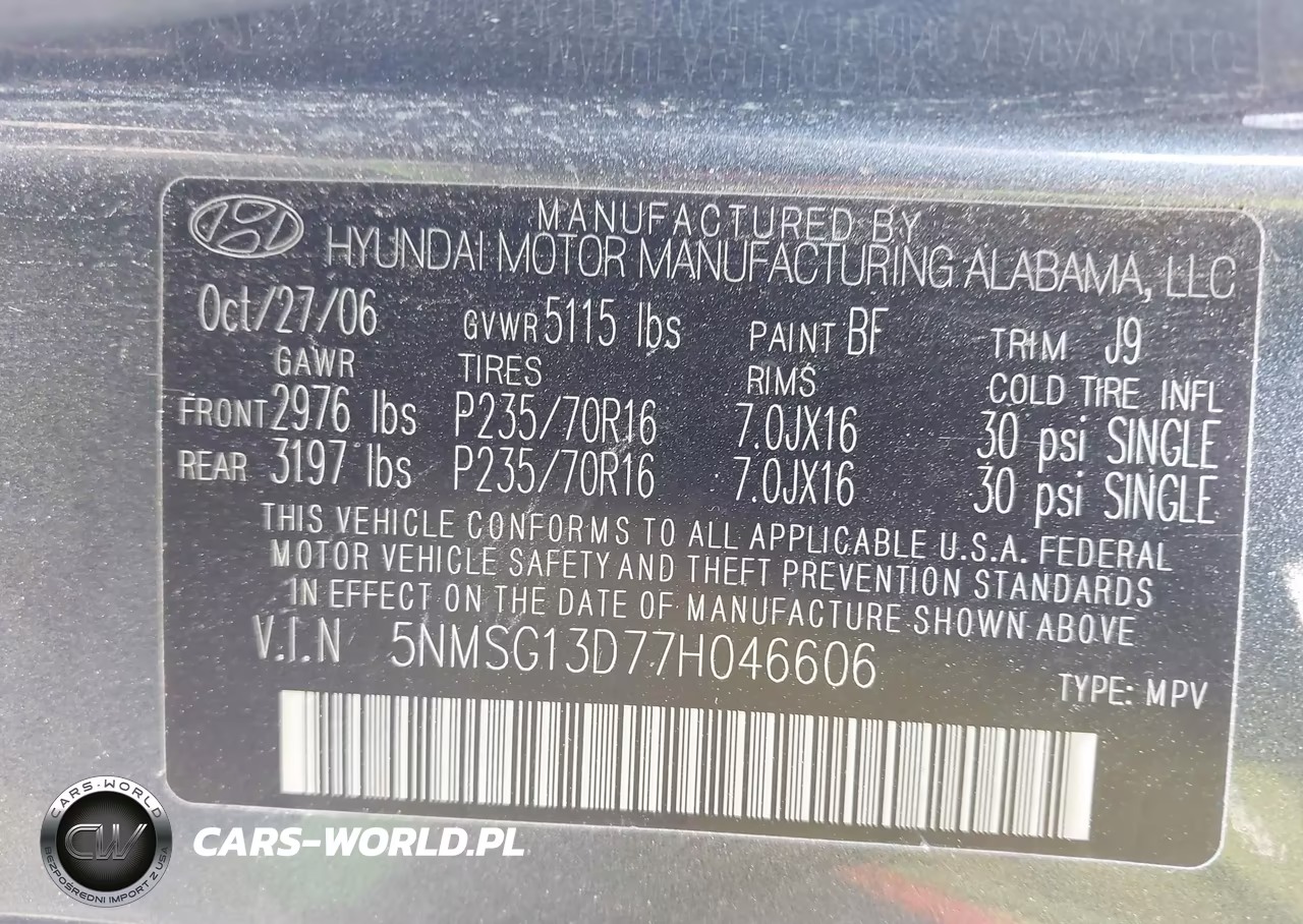 2007 Hyundai Santa Fe Gls VIN:5NMSG13D77H046606 - 9