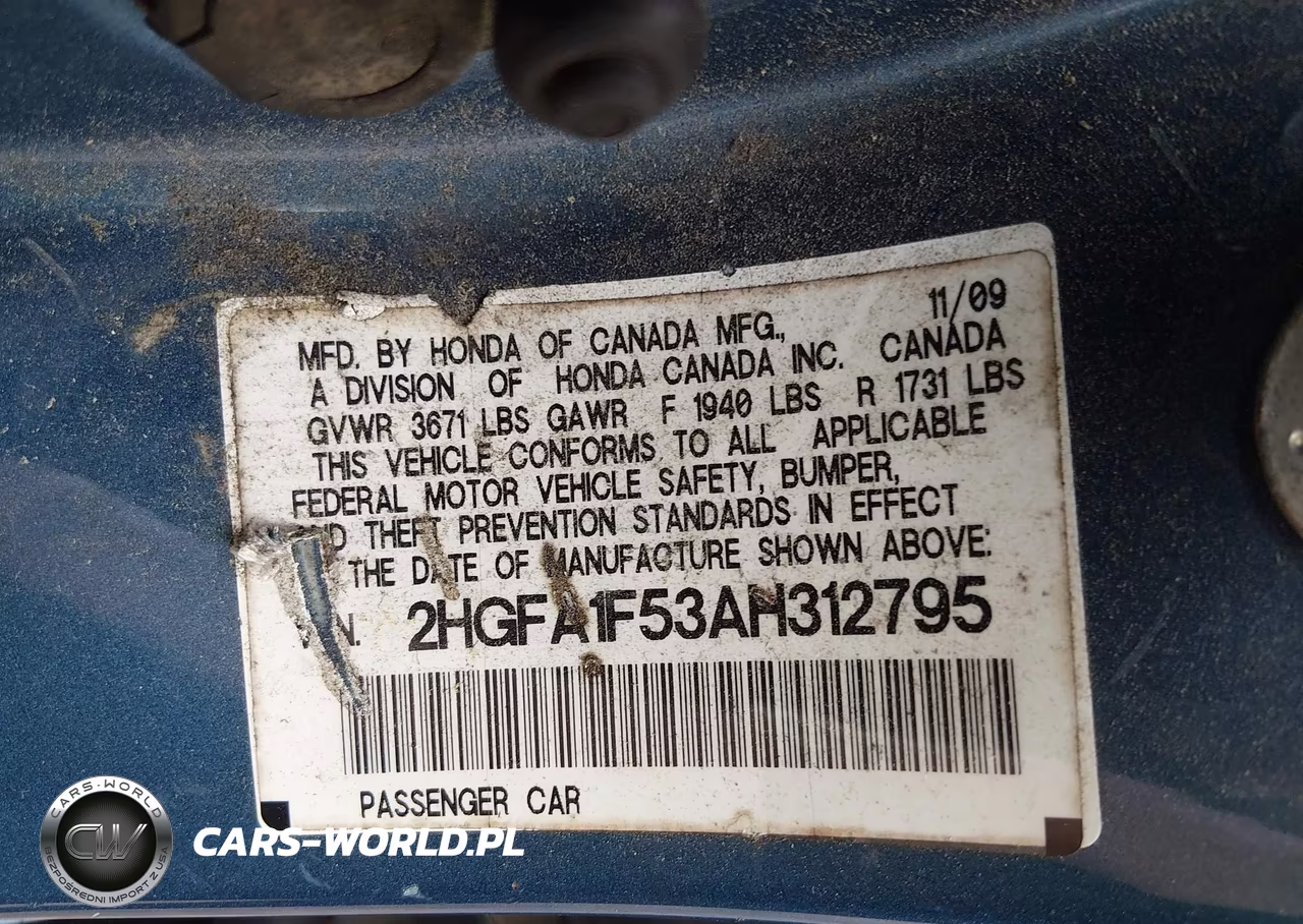 2010 Honda Civic Lx VIN:2HGFA1F53AH312795 - 9