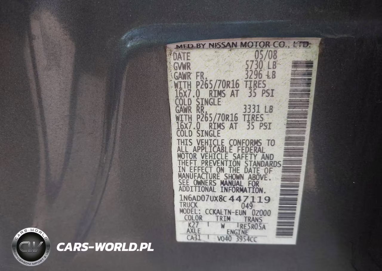 2008 Nissan Frontier Se VIN:1N6AD07UX8C447119 - 9