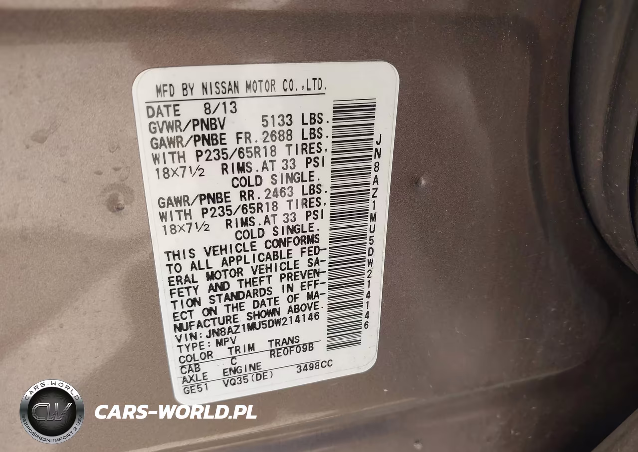 2013 Nissan Murano Sl VIN:JN8AZ1MU5DW214146 - 9