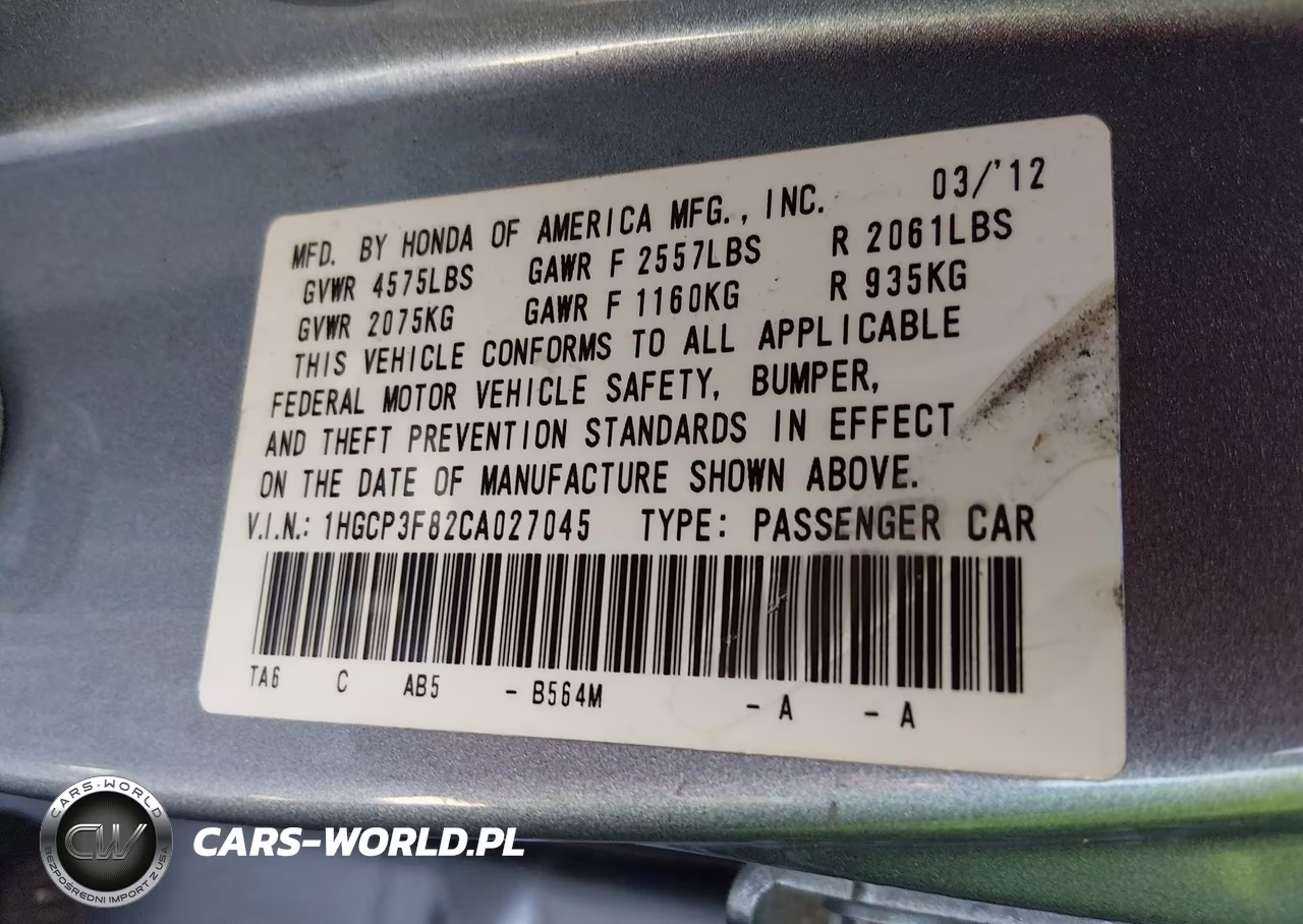 2012 Honda Accord 3.5 Ex-L VIN:1HGCP3F82CA027045 - 9