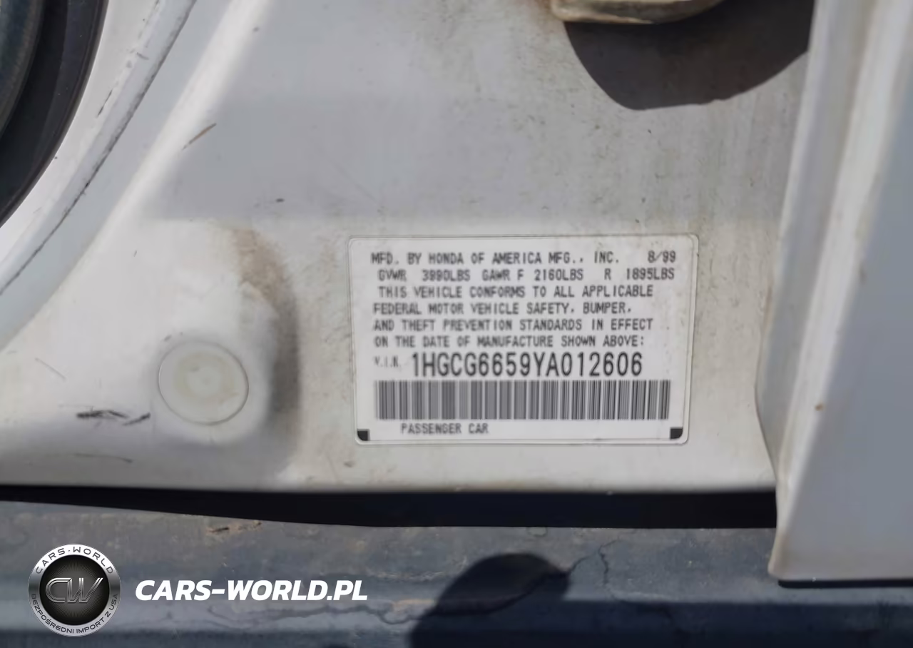 2000 Honda Accord 2.3 Lx VIN:1HGCG6659YA012606 - 9