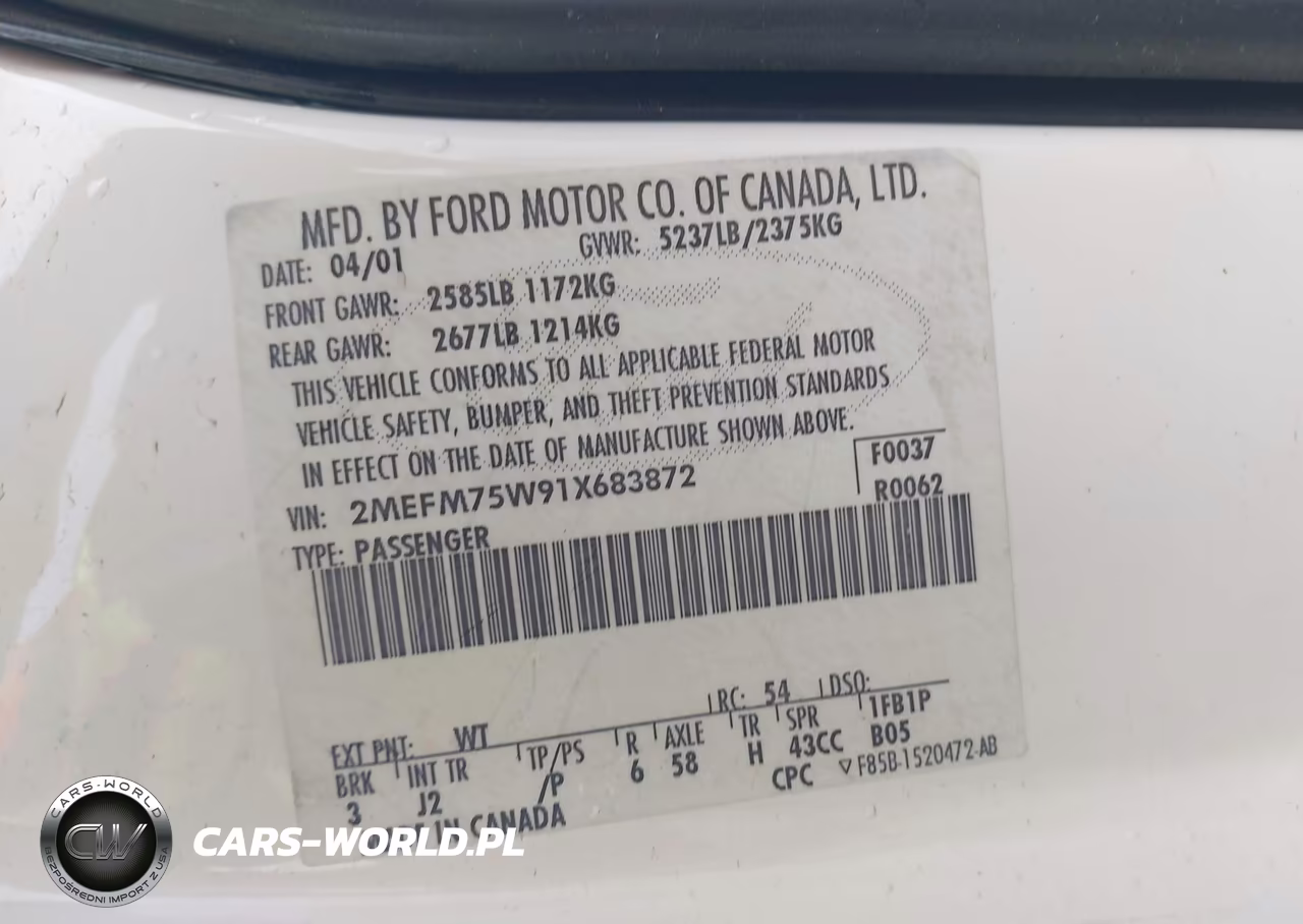 2001 Mercury Grand Marquis Ls VIN:2MEFM75W91X683872 - 9