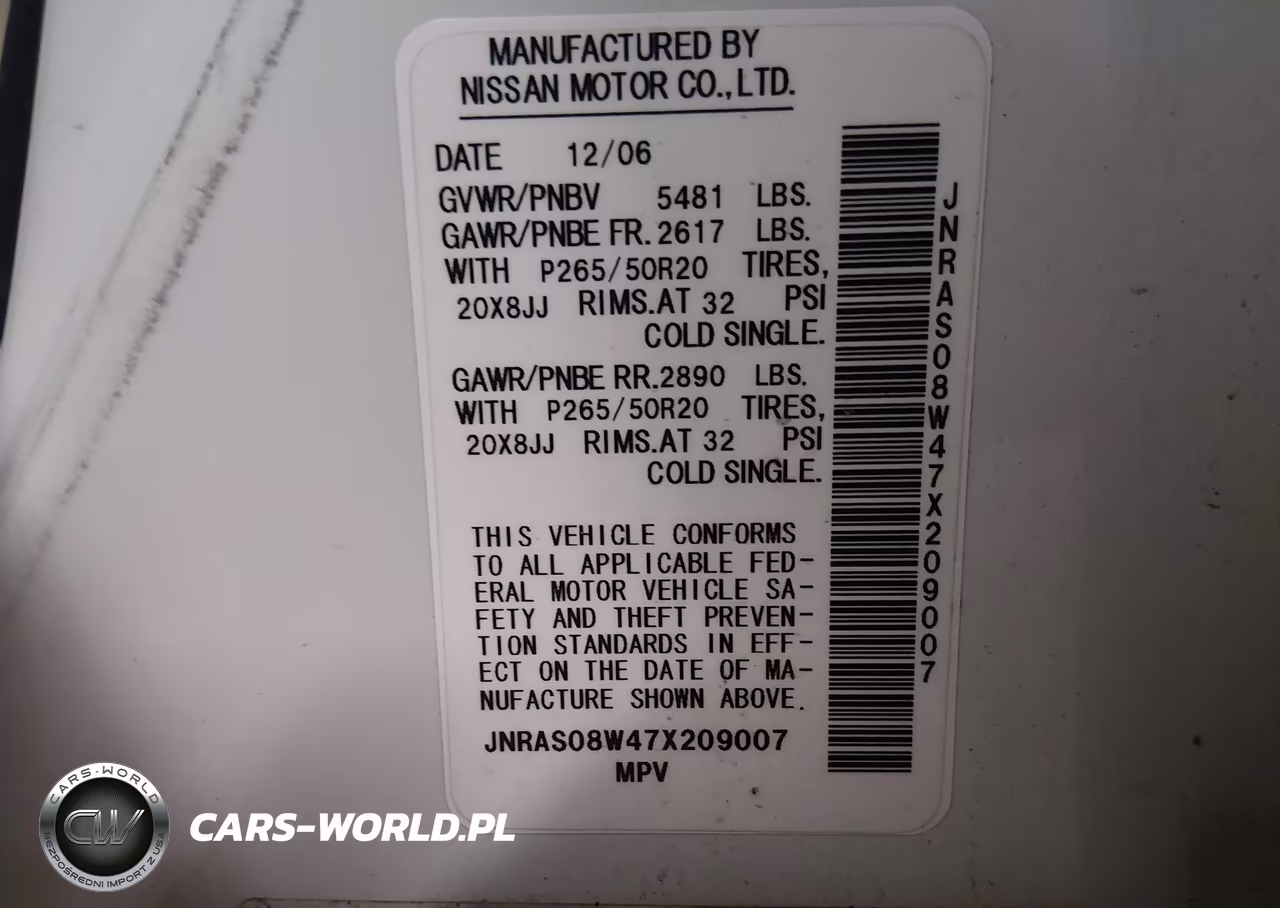2007 Infiniti Fx35 VIN:JNRAS08W47X209007 - 9