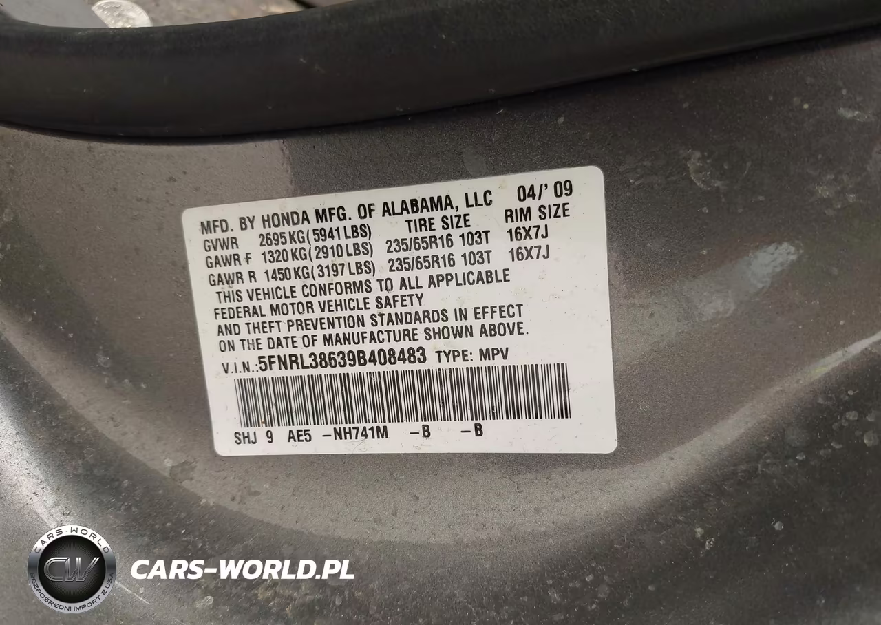2009 Honda Odyssey Ex-L VIN:5FNRL38639B408483 - 9