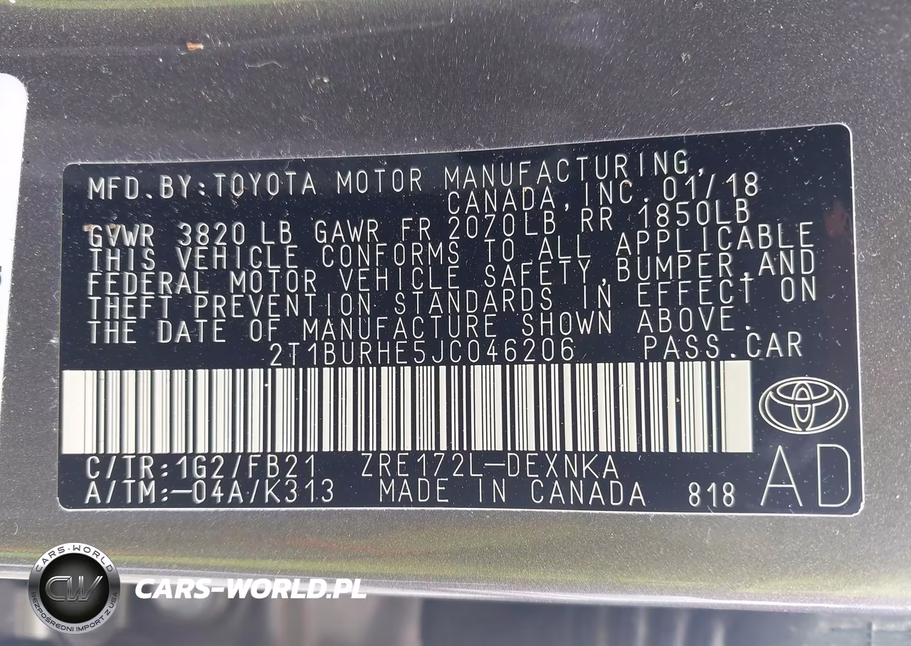 2018 Toyota Corolla Le VIN:2T1BURHE5JC046206 - 9