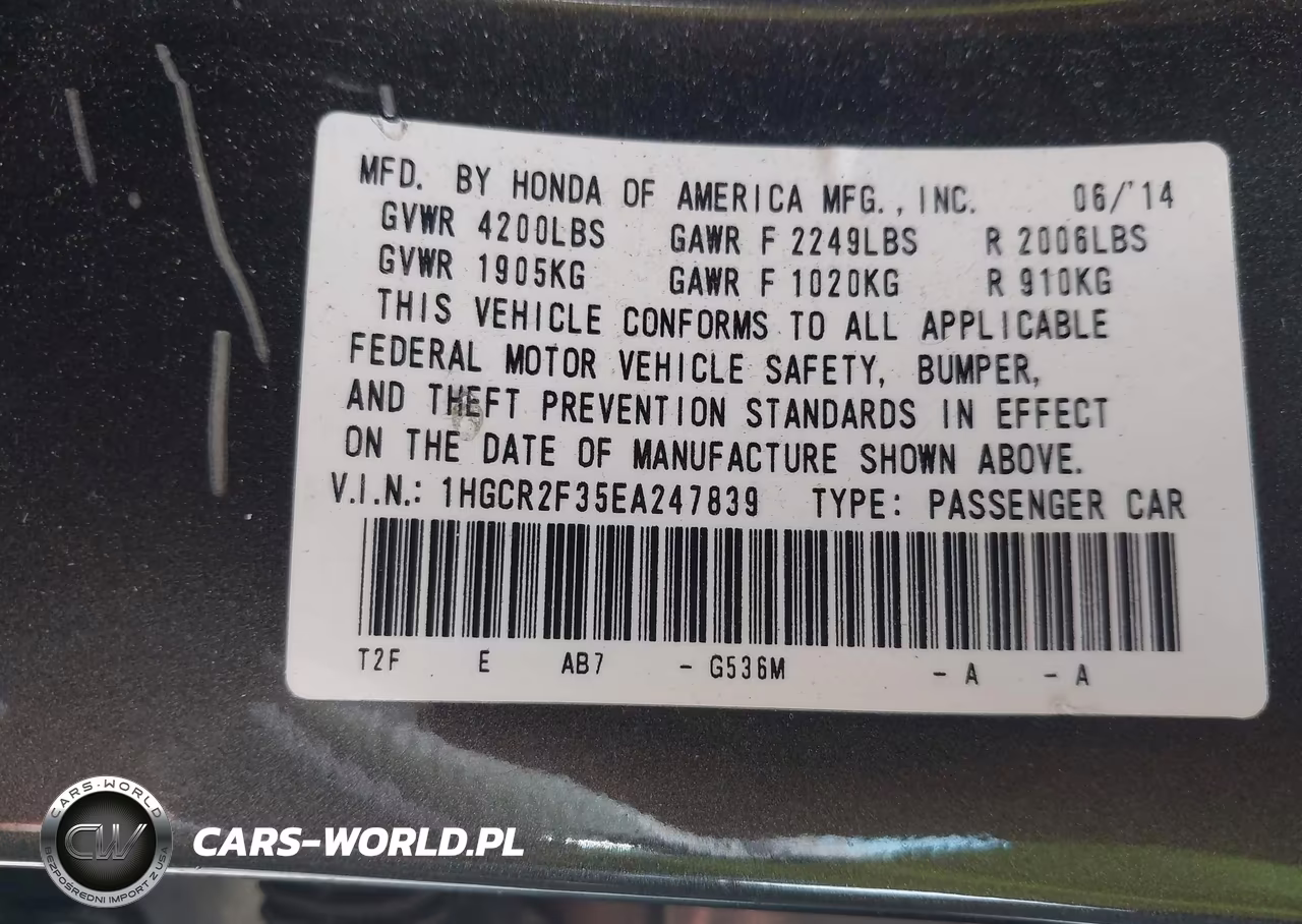 2014 Honda Accord Lx VIN:1HGCR2F35EA247839 - 9
