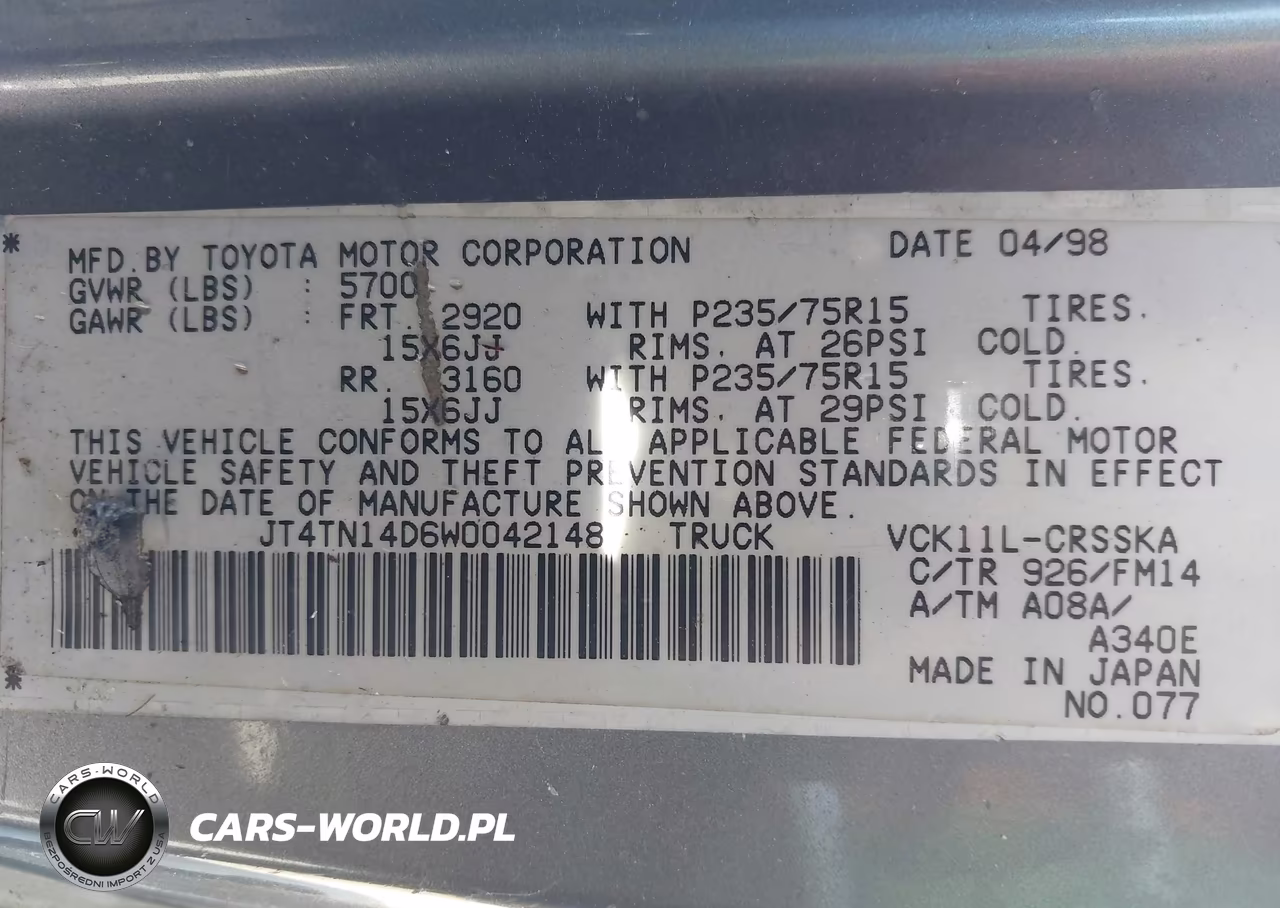 1998 Toyota T100 Sr5 V6 VIN:JT4TN14D6W0042148 - 9