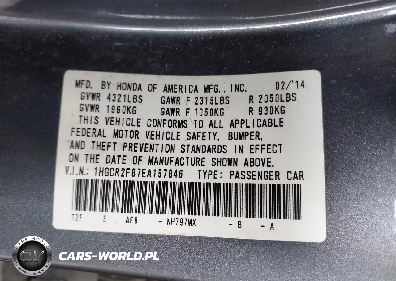 2014 Honda Accord Ex-L VIN:1HGCR2F87EA157846 - 9