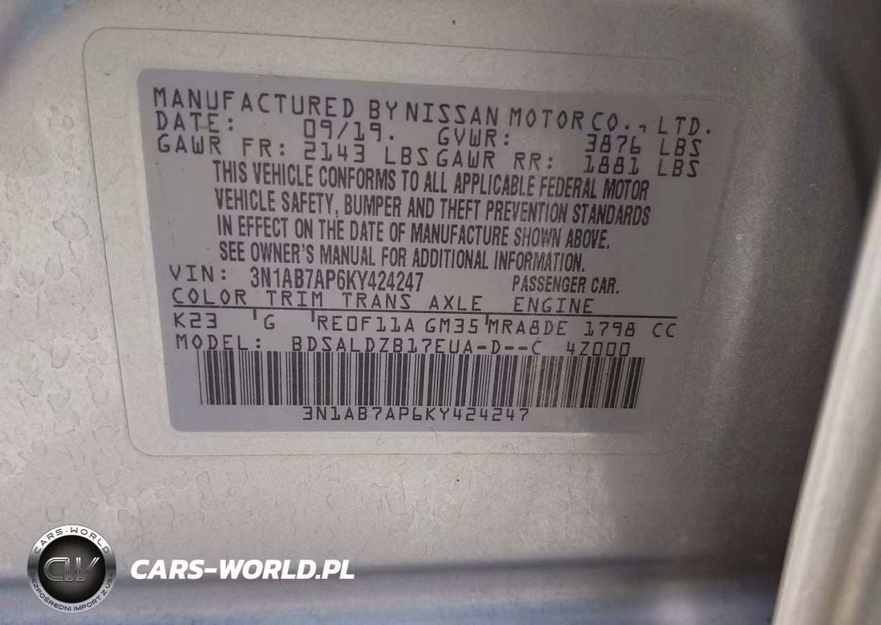 2019 Nissan Sentra Sv VIN:3N1AB7AP6KY424247 - 9