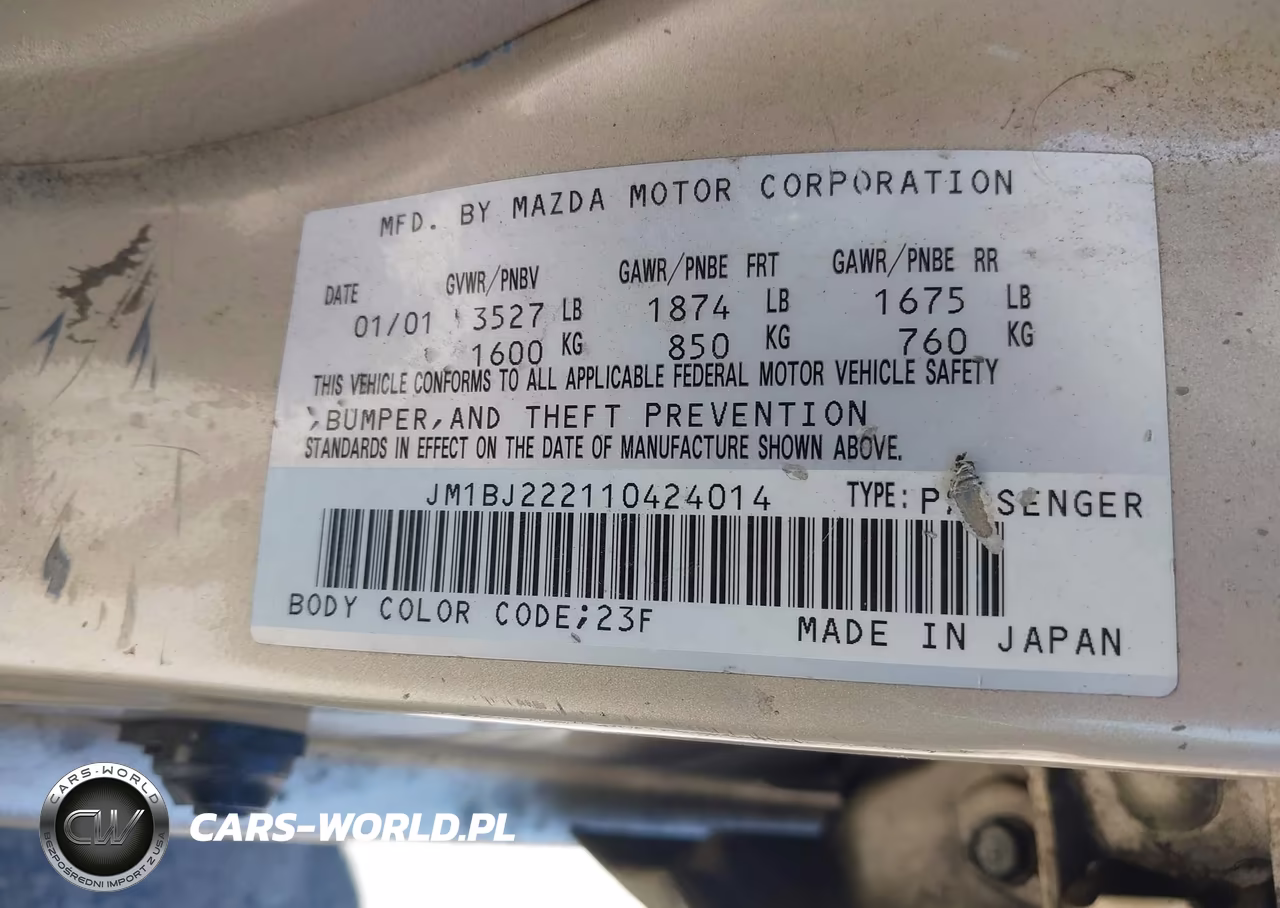2001 Mazda Protege Dx-Lx VIN:JM1BJ222110424014 - 9