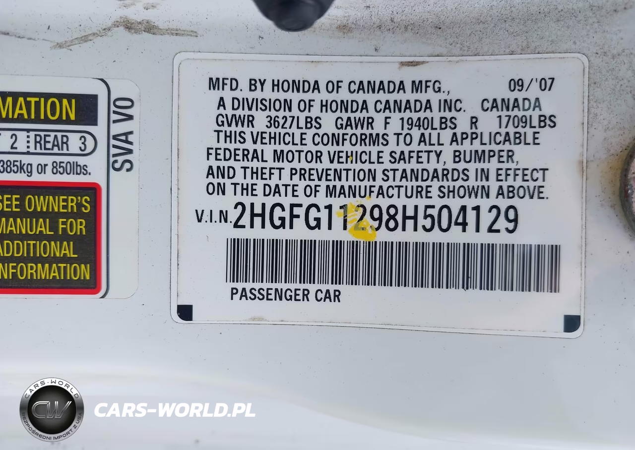 2008 Honda Civic Dx VIN:2HGFG11298H504129 - 9