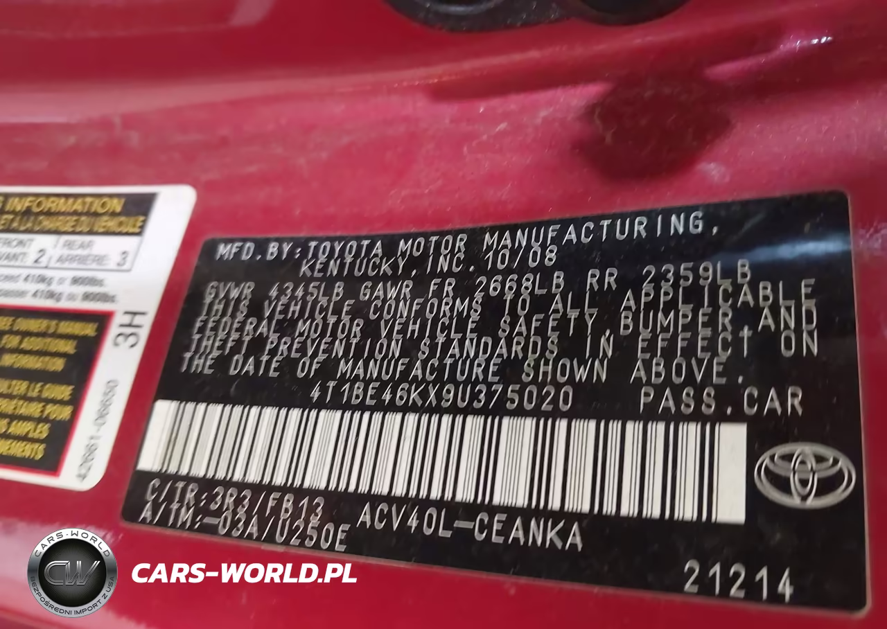 2009 Toyota Camry Le VIN:4T1BE46KX9U375020 - 9