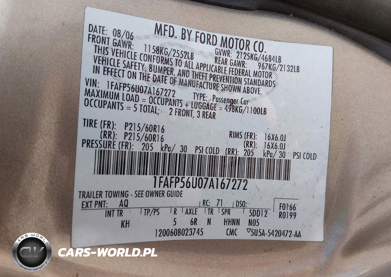 2007 Ford Taurus Sel VIN:1FAFP56U07A167272 - 9