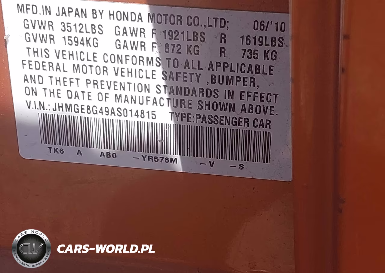 2010 Honda Fit Sport VIN:JHMGE8G49AS014815 - 9