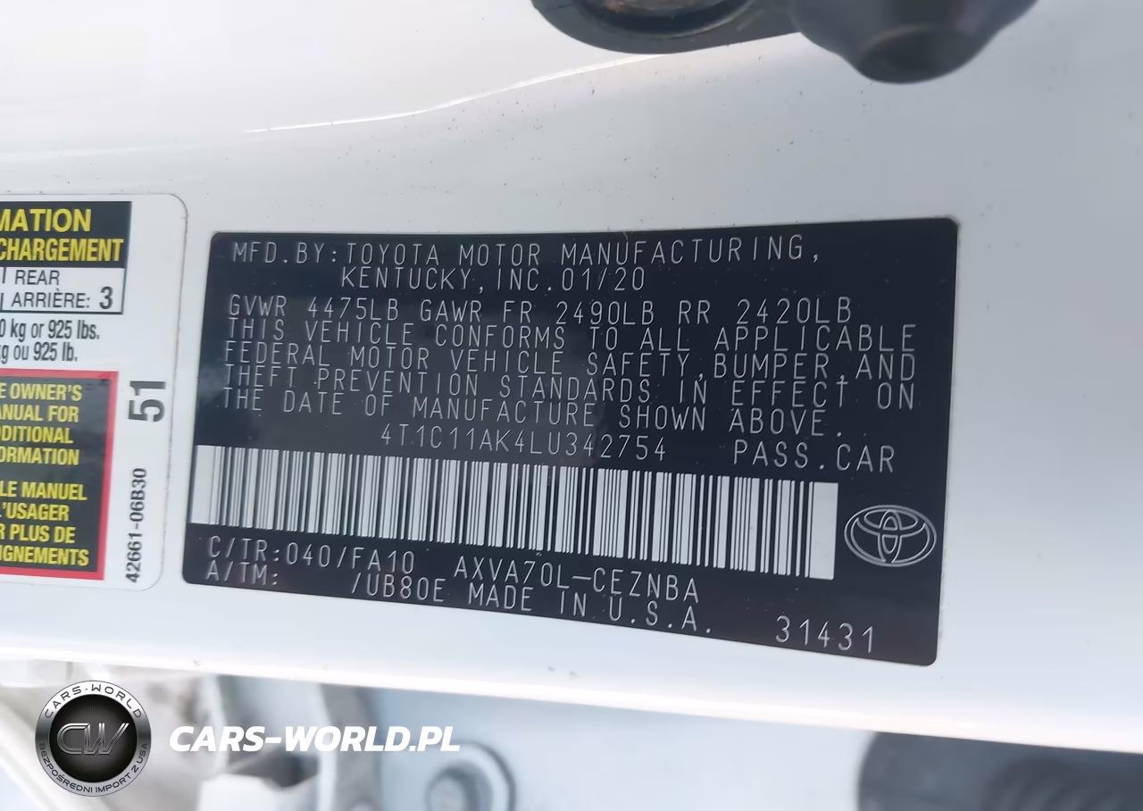 2020 Toyota Camry Le VIN:4T1C11AK4LU342754 - 9