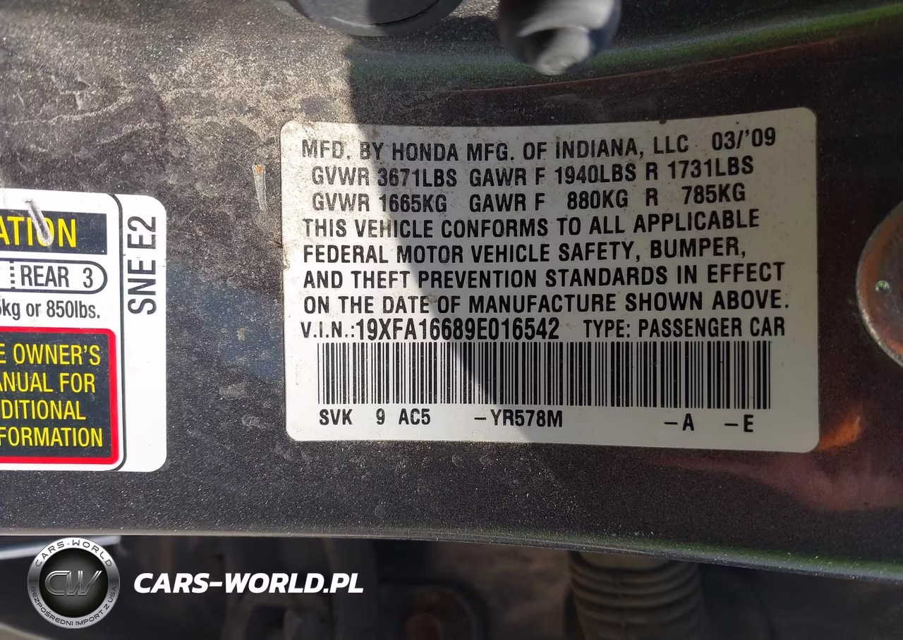 2009 Honda Civic Lx-S VIN:19XFA16689E016542 - 9