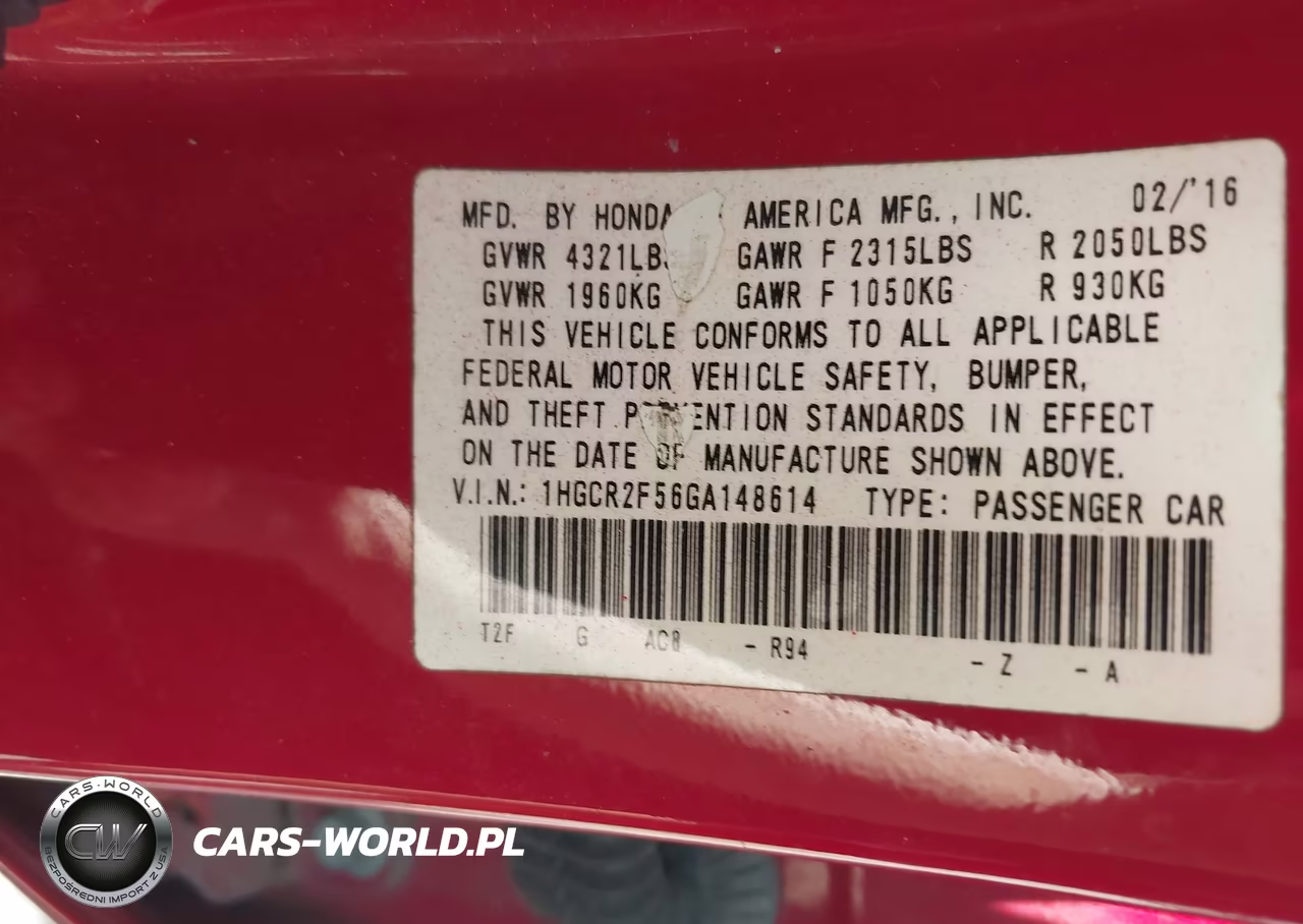 2016 Honda Accord Sport VIN:1HGCR2F56GA148614 - 9