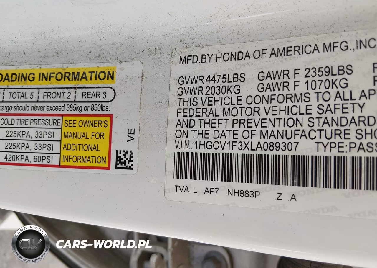 2020 Honda Accord Sport VIN:1HGCV1F3XLA089307 - 9