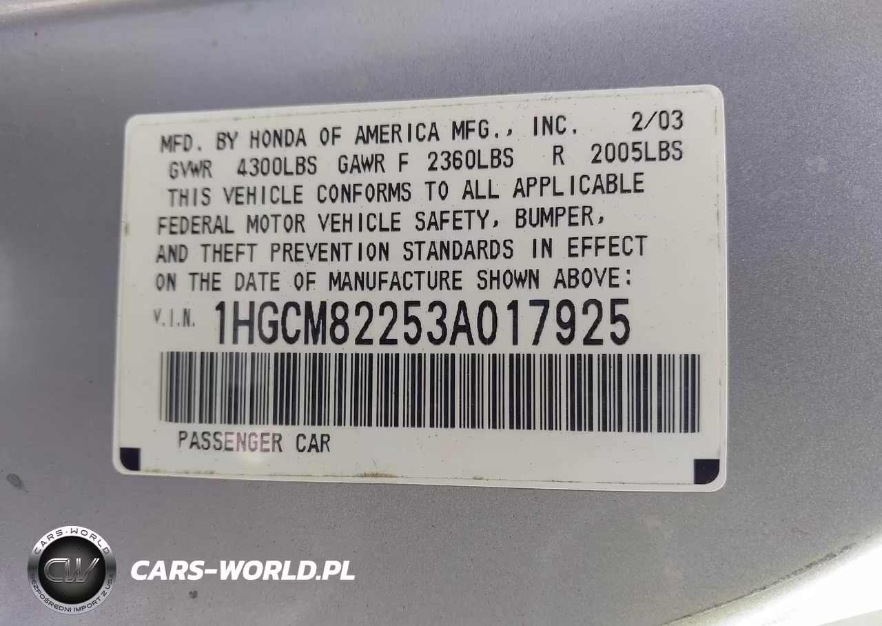 2003 Honda Accord Cpe Lx VIN:1HGCM82253A017925 - 9