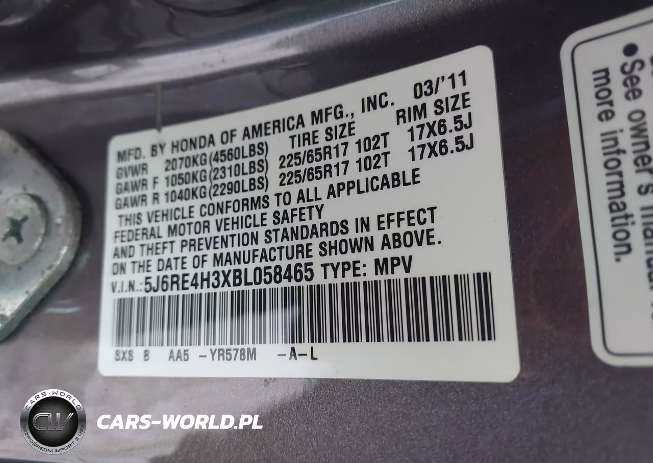 2011 Honda Cr-V Lx VIN:5J6RE4H3XBL058465 - 9
