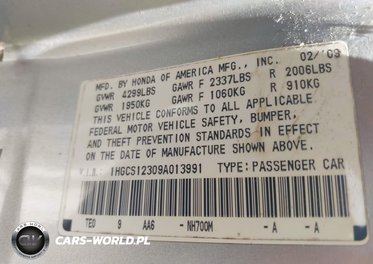 2009 Honda Accord 2.4 Lx-S VIN:1HGCS12309A013991 - 9